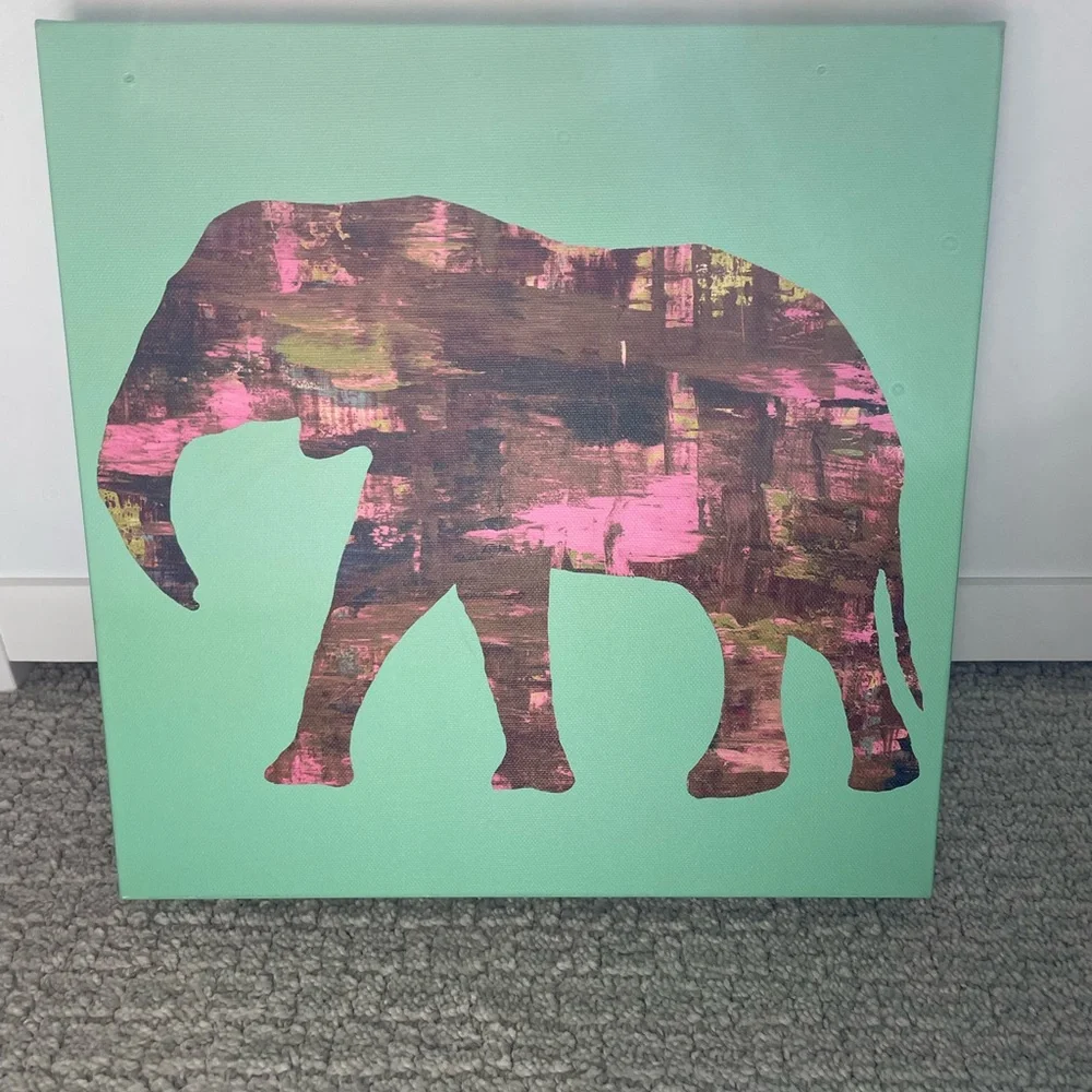 Z Gallerie Elephant Art in Pink and Green